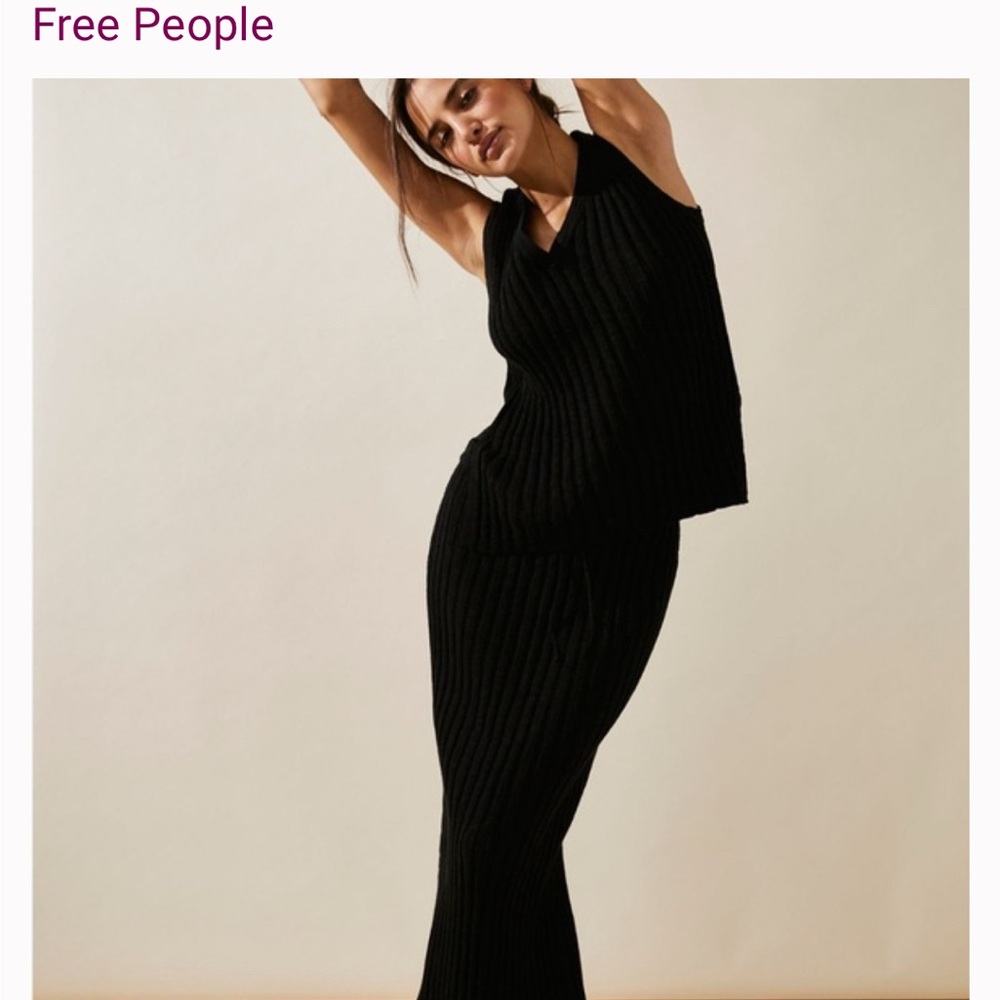 Free People Beach Veda Black Knit  Sweater Skirt Set - S